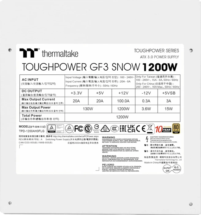Thermaltake Toughpower GF3 Snow 1200W, ATX 3.0