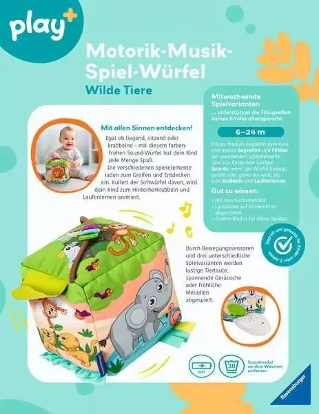 Ravensburger play+ Motorik-Musik-Spiel-Würfel: Wilde Tiere