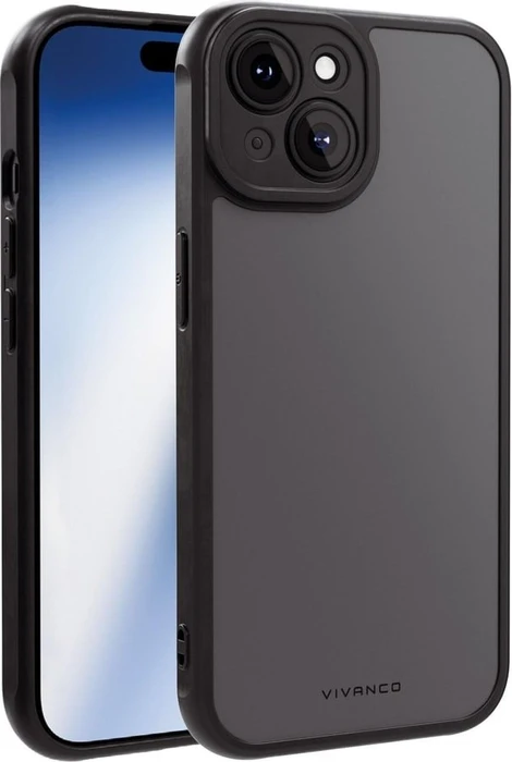 Vivanco Frosted Cover für Apple iPhone 15 transparent/schwarz