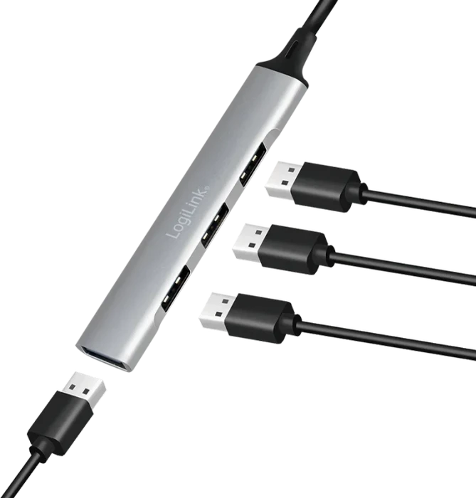 LogiLink 4-Port Slim-Hub, 1x USB-A 3.0/3x USB-A 2.0, USB-A 3.0 [Stecker]