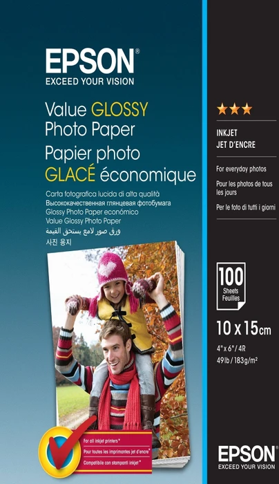 Epson Value Glossy Fotopapier glänzend weiß, 10x15cm, 183g/m², 100 Blatt
