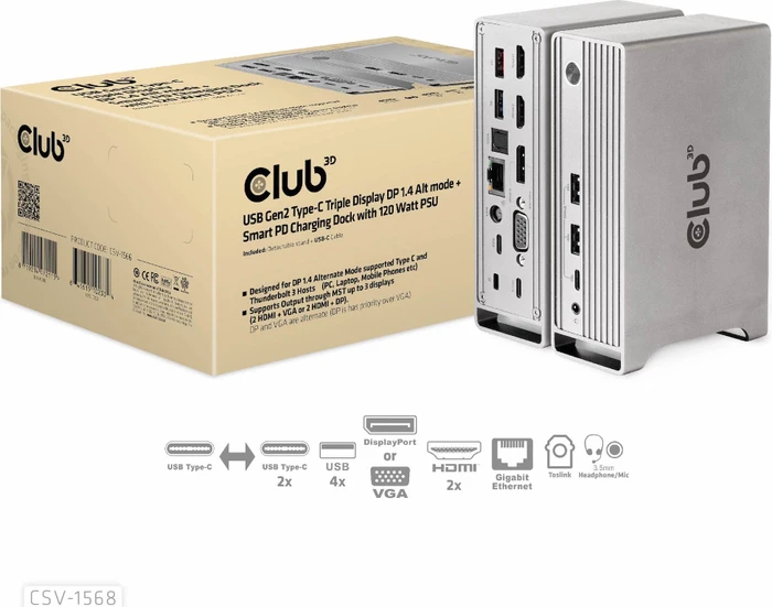 Club 3D Triple Display Smart PD Ladestation, USB-C 3.2 [Buchse]