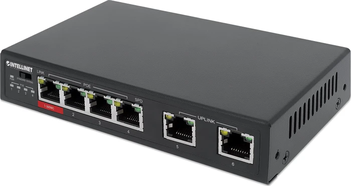 Intellinet Desktop Switch, 6x RJ-45, 65W PoE+