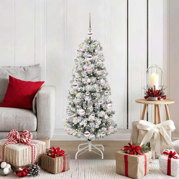 vidaXL Künstlicher Weihnachtsbaum mit Schnee, 120cm, inkl. LED-Beleuchtung