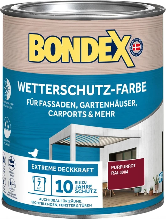 Bondex Wetterschutz-Farbe deckend außen Purpurrot (RAL3004), 750ml