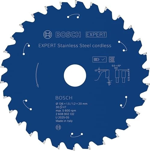 Bosch Professional Expert Stainless Steel Cordless Kreissägeblatt 30Z, 136x1.2x20mm, 1 Stück