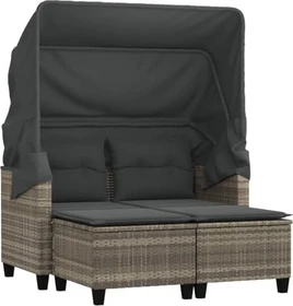 vidaXL Gartensofa mit Dach und Hockern 2-Sitzer hellgrau