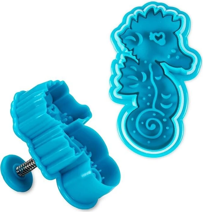 Städter Präge-Ausstecher mit Auswerfer Seepferdchen 5.5cm blau