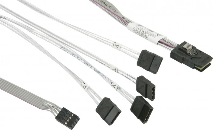 Supermicro mini SAS x4 [SFF-8087] auf 4x SATA Kabel, 76/66/54/45cm with Sideband 66cm Cable