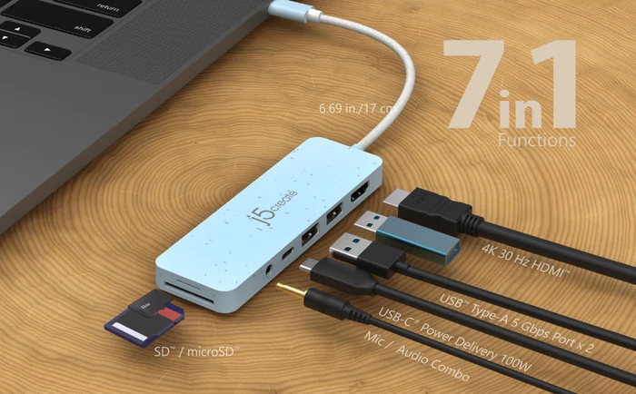 j5create Eco-Friendly 7-in1 USB-C Multi-Port Hub with Power Delivery rosa, USB-C 3.0 [Stecker]