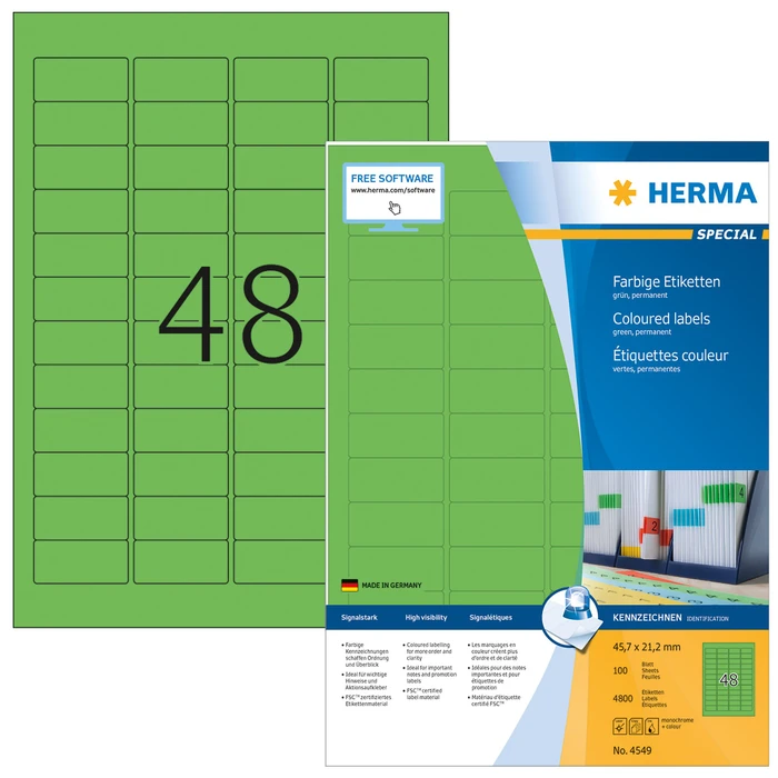 Herma Etiketten, 105x42.3mm, grün, 100 Blatt (4800 Etiketten)