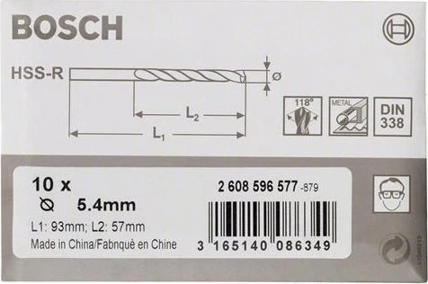 Bosch Professional HSS-R Spiralbohrer, 5.4x57x93mm, 10 Stück