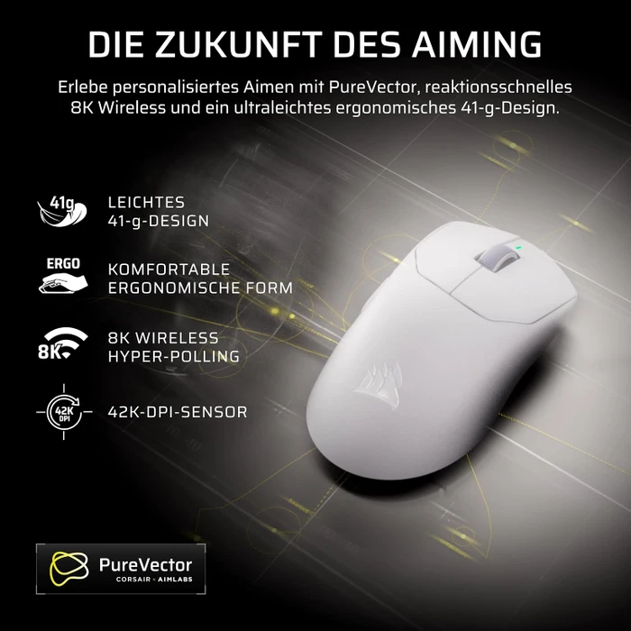 Corsair Sabre v3 Pro PureVector Ultralight Ergo Wireless, weiß, USB