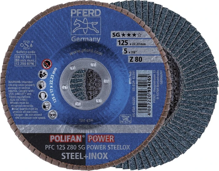 Pferd PFC 125 Z 80 SG POWER STEELOX POLIFAN Fächerschleifscheibe K80, 125x22.23mm, 10 Stück