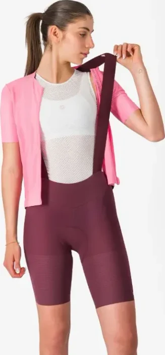 Castelli Premio Evo DT Bibshort Fahrradhose kurz deep bordeaux/rosa giro (Damen)