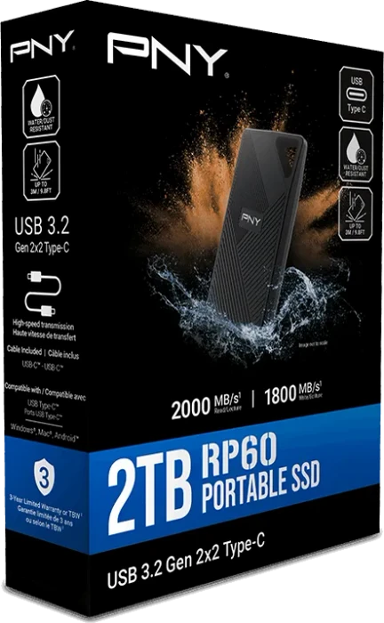 PNY RP60 Portable SSD, 2TB, USB-C 3.2