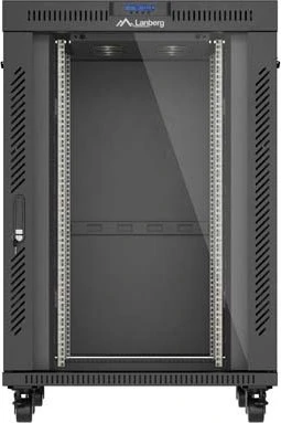 Lanberg 19" Rackschrank 22HE, LCD, freistehend, Flat Pack, V2, Glastür, IP20, RAL 9004, 800mm tief