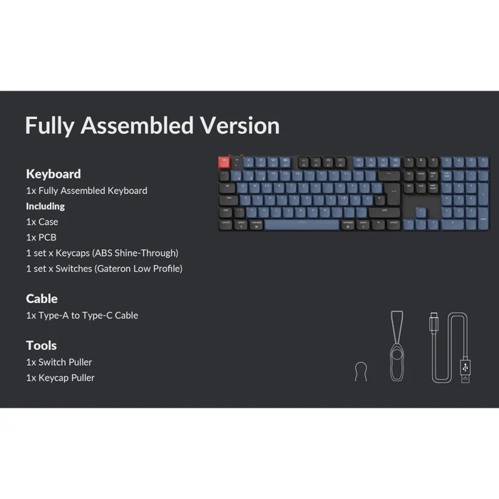 Keychron K5 Pro, PBT, schwarz/blaugrau, LEDs RGB, hot-swap, Gateron LOW PROFILE 2.0 RED, USB/Bluetooth, DE