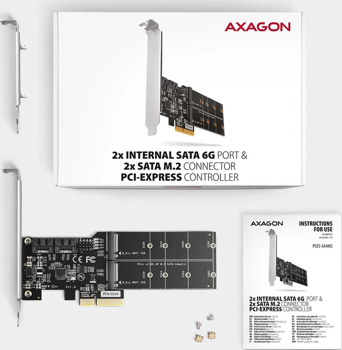 Axagon 2x SATA 6Gb/s, 2x M.2 SATA, PCIe 3.0 x2