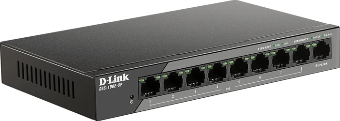 D-Link DSS-100 Desktop Switch, 9x RJ-45, 92W PoE+