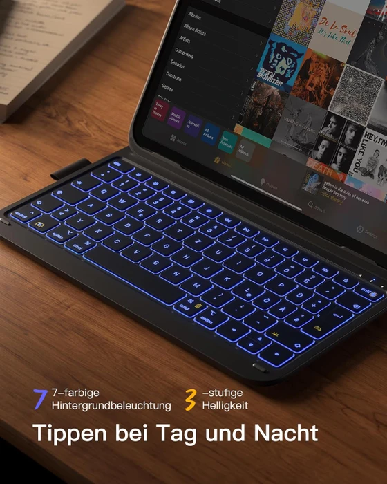 Inateck Superleicht Tastatur Hülle für iPad Air 6 11"/iPad Air 5/iPad 10/iPad Pro 11", schwarz, DE