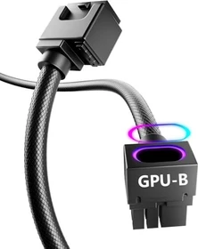 AsiaHorse Hydrus 8-Pin PCIe Verlängerungskabel, RGB beleuchtet, 18AWG, 90° gewinkelt, Typ B, Clip unten, schwarz, 30cm (HYDRUS-8PIN-GPU-BLACK-B)