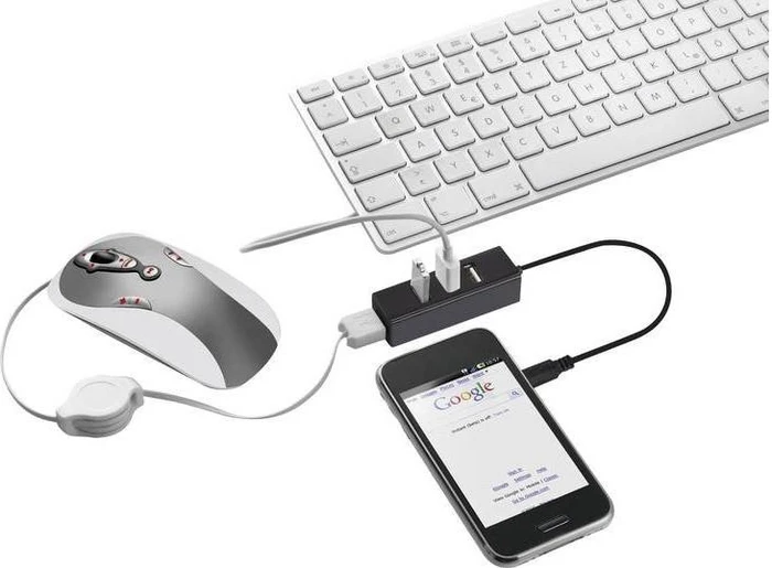 Renkforce USB-Hub, 4x USB-A 2.0, USB 2.0 Micro-B/USB 2.0 Mini-B [Stecker]