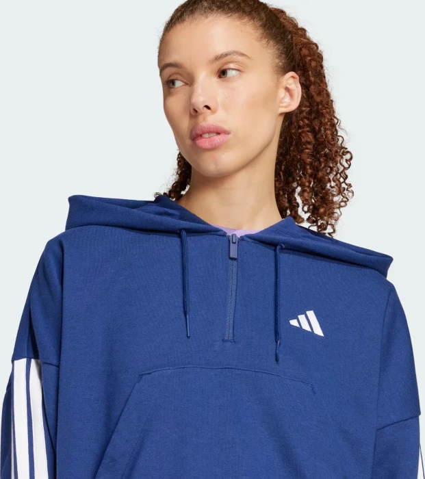 adidas Essentials 3-Streifen French Terry Quarter-Zip Hoodie dark blue/white (Damen)