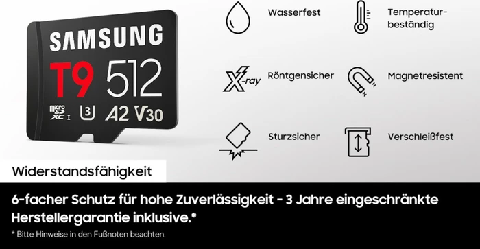 Samsung T9 R200/W130 256GB mit Cardreader, UHS-I U3, A2, Class 10