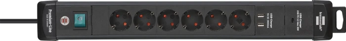 Brennenstuhl Premium-Line, 6-fach, 2x USB-A/1x USB-C USB-PD, 3m, schwarz