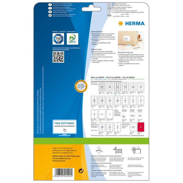 Herma Etiketten Premium, 99.1x93.1mm, weiß, matt, 25 Blatt (150 Etiketten)
