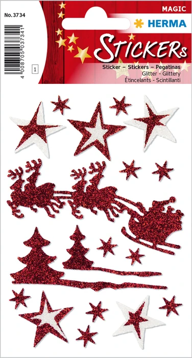 Herma Sticker "Schlittenfahrt", rot, Glitterfolie, 1 Blatt