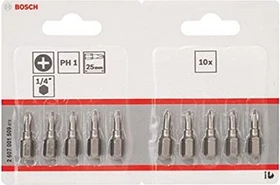Bosch Professional Extra Hart Kreuzschlitz Bit 1/4", PH1x25mm, 10 Stück