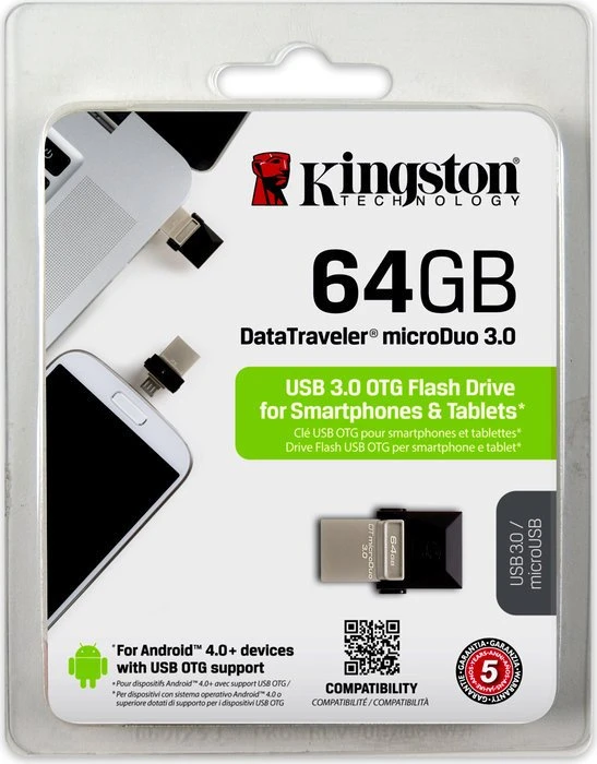 Kingston DataTraveler microDuo 64GB, USB-A + USB Micro-B, USB 3.2 Gen 1×1, USB 2.0