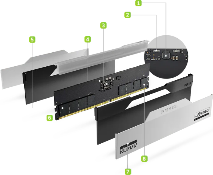 Klevv Cras V RGB ROG Certified weiß/schwarz UDIMM 32GB Kit, DDR5-6200, CL32-38-38-78