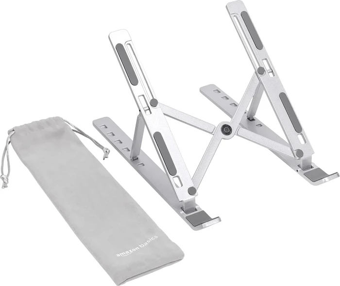 AmazonBasics Tragbarer Laptopständer mit 6 verstellbaren Winkeln, Notebook-Stand 10-15.6", silber