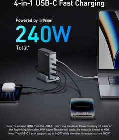 Anker Prime 240W GaN Wandladegerät (4 Ports) schwarz