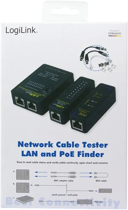 LogiLink Netzwerk Kabeltester mit POE-Finder RJ-11/RJ-12/RJ-45/BNC