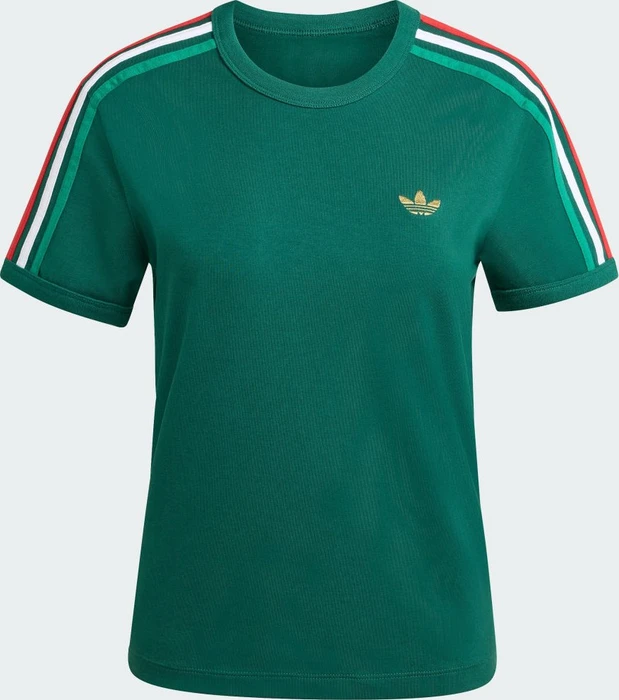 adidas 3-Streifen Slim T-Shirt kurzarm team dark green/bold green/white/better scarlet (Damen)