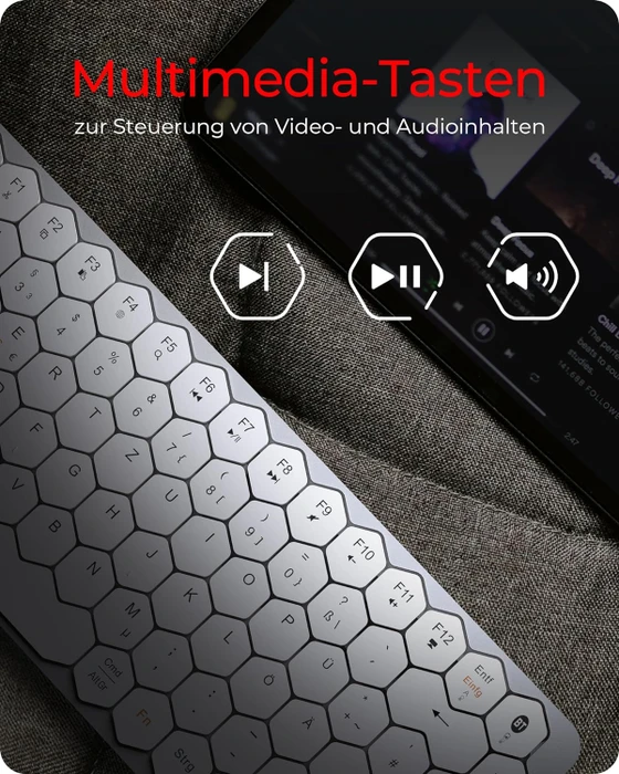 KeySonic KSK-5020BT-S Mini-Tastatur, silber/weiß, Bluetooth, DE