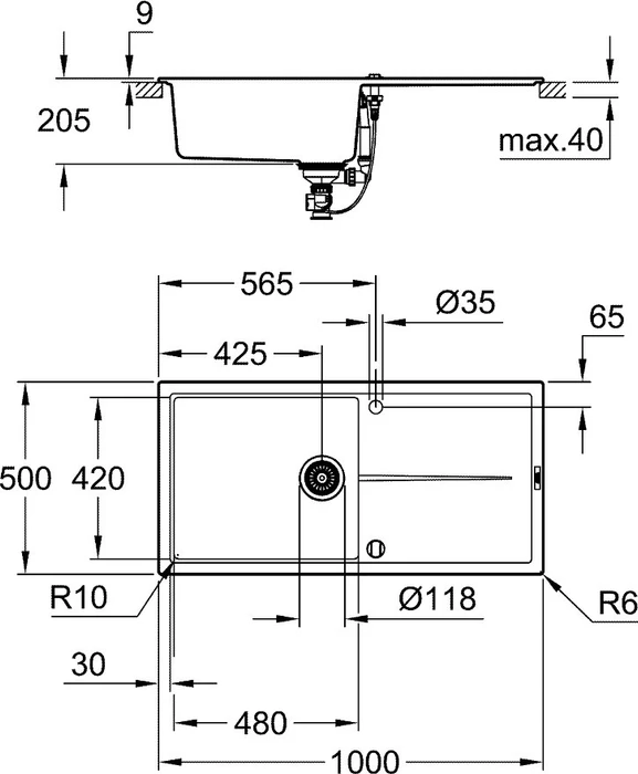 Grohe K400 60-C 100/50 1.0 rev Einbau Becken reversibel granit schwarz