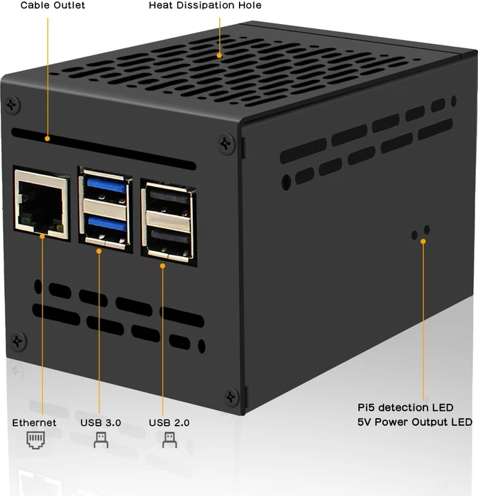 Geekworm Gehäuse für Raspberry Pi 5 X1200 Shield, schwarz