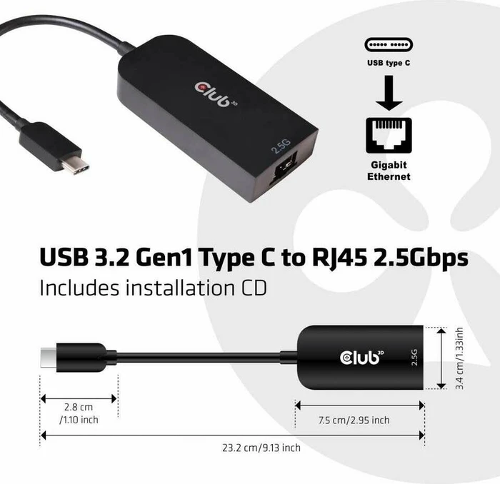 Club 3D Adapter LAN-Adapter, RJ-45, USB-C 3.0 [Stecker]