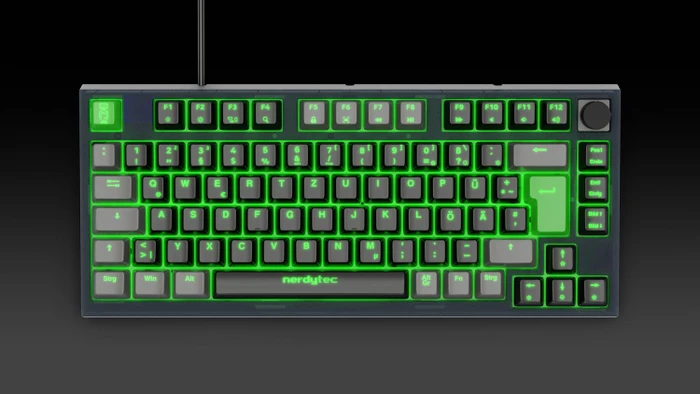 nerdytec Cykey QMK/VIA Gaming Keyboard, 75%, schwarz/transluzent, LEDs RGB, hot-swap, Gateron G Pro 3.0 YELLOW, USB, DE