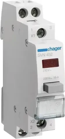 Hager Taster 16A 1 Schließer + 1 Öffner 230V AC mit Leuchtmelder rot 1PLE