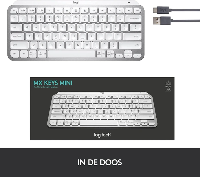 Logitech MX Keys Mini, LEDs weiß, Logi Bolt, Pale Gray, weiß/grau, USB/Bluetooth, US