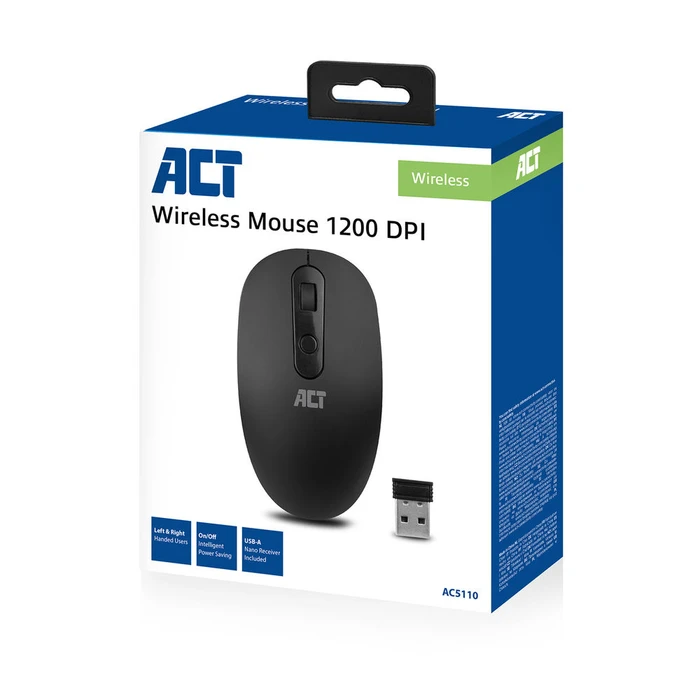 Act Wireless Mouse 1200dpi schwarz, USB