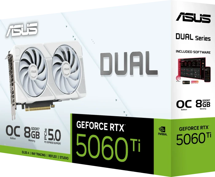 ASUS Dual GeForce RTX 5060 Ti White OC, DUAL-RTX5060TI-O8G-WHITE, 8GB GDDR7, HDMI, 3x DP