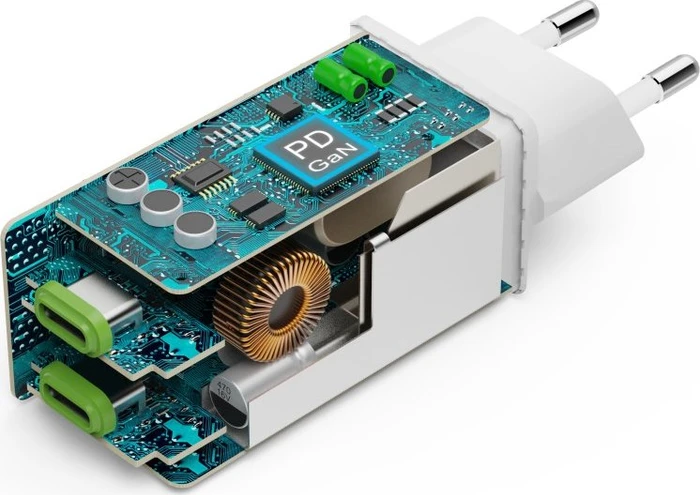 Hama Schnellladegerät GaN 2x USB-C Mini-Ladegerät PD 65W weiß