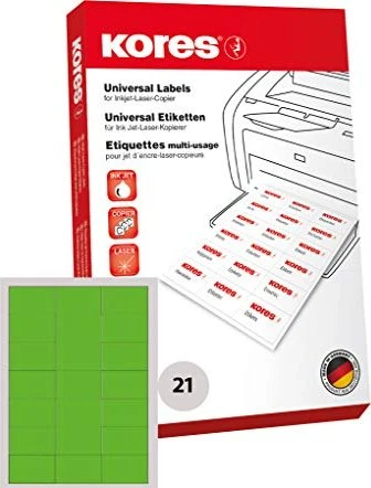 Kores Etiketten, 70x42.3mm, grün, matt, 100 Blatt (2100 Etiketten)
